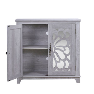 Elegant Sideboard With 2 Acrylic Mirrored Doors, Adjustable Shelf Storage