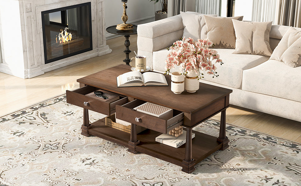 VIBE HAUS Farmhouse Wooden Coffee Table