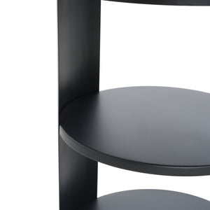 Indoor 3-Tier Metal Round Side Table with Sliding Door Cabinet