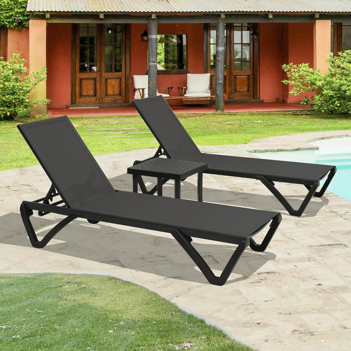 Pool Lounge Chairs Set of 2 with Side Table