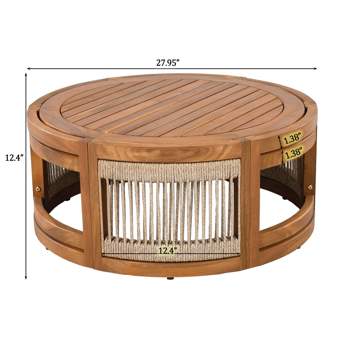 Acacia Wood Outdoor Coffee Table with Handwoven Rope Accent - view 11