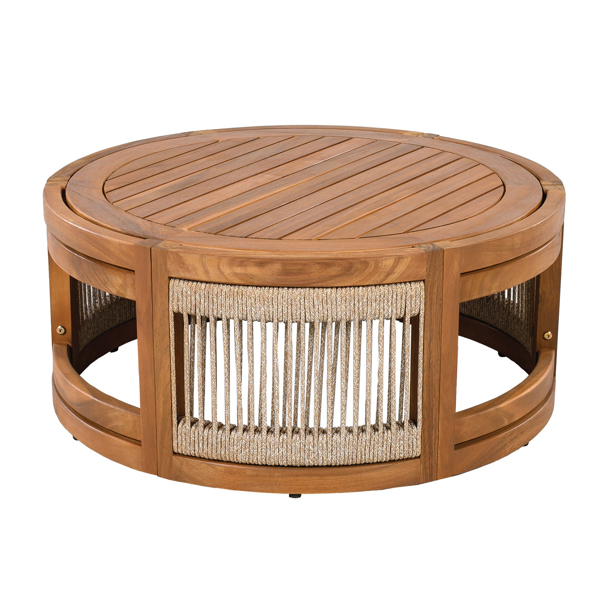 Acacia Wood Outdoor Coffee Table with Handwoven Rope Accent - view 8