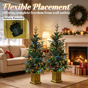 Set of 2, 4 ft Pre-Lit Aspen Fir Artificial Christmas Trees