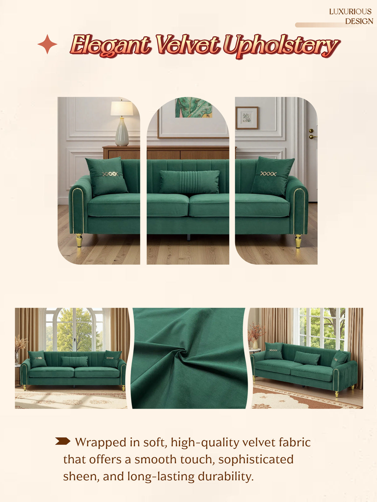 Contemporary Upholstered Sofa Couch - 87.4 Inches