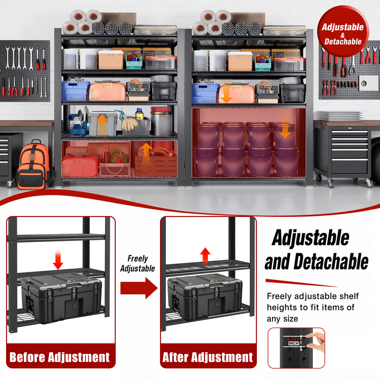 72"H 5-Tier Adjustable Heavy Duty Shelving Metal Mesh Storage Rack (3000 Lbs Loading Capacity) - Metal Shelf Organizer for Pantry, Garage, Kitchen - 60"W*23.6"D*72"H -