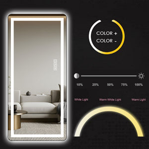 Full-Length Vertical Mirror With LED Light, Dimming Wall Mirror With Frame