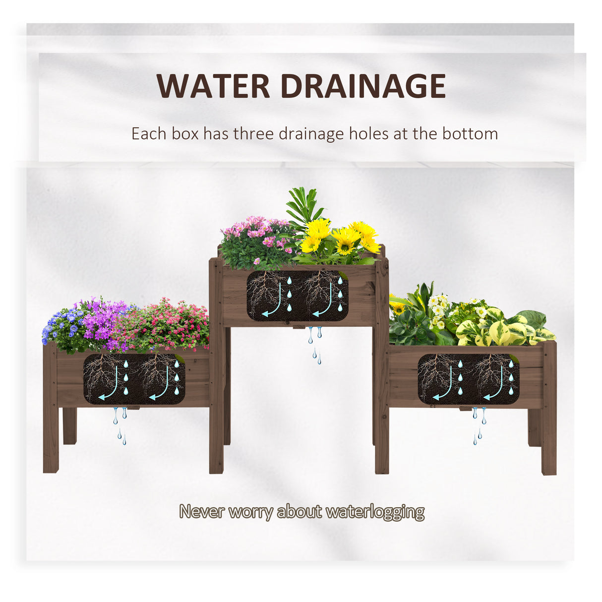 Outsunny Raised Garden Bed with 3 Planter Box