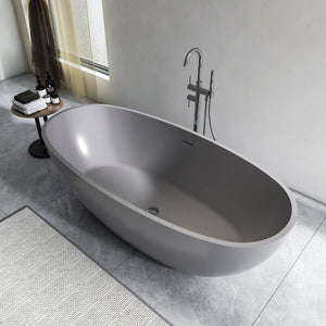 65.2 Inch Freestanding Solid Surface Soaking Bathtub