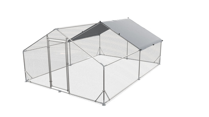 Large Metal Chicken Coop Walk In Poultry Cage with Waterproof Cover - Gray