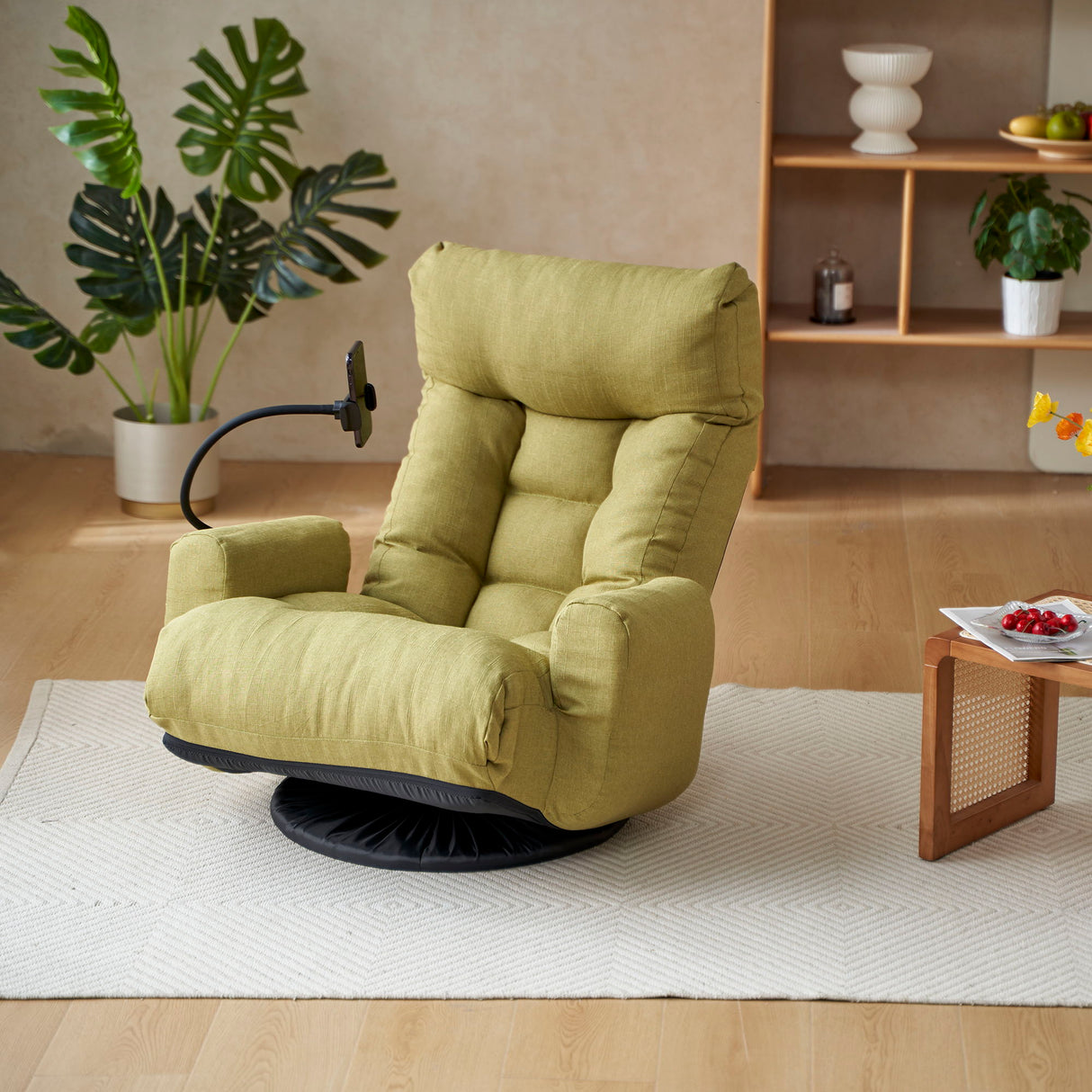 Adjustable Swivel Lounge Chair With 360 Degree Rotating Seat And Headrest Support