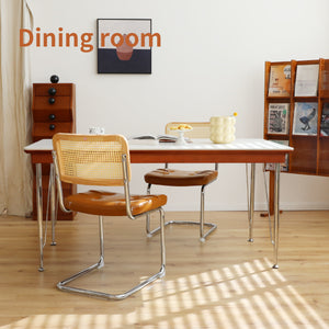 Dining Chairs Set of 2, Faux Leather Rattan Side Accent Chairs