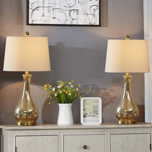 26" Modern Glam Table Lamp, Antique Brass and Glass, 3-Way Dimmable