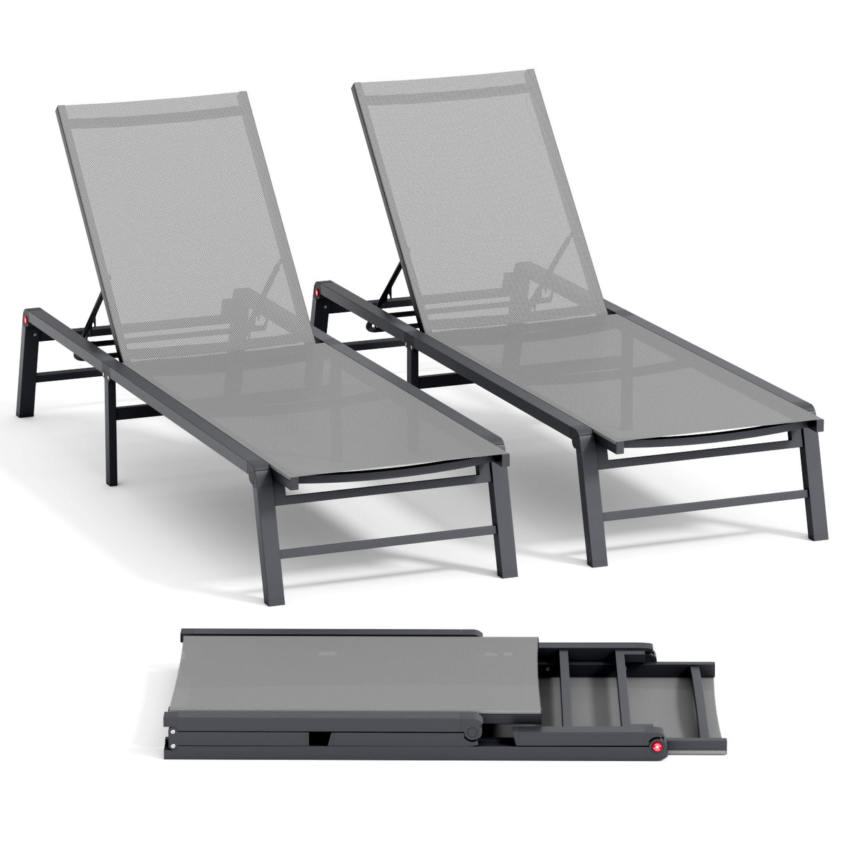 Assemble-Free Aluminum Outdoor Chaise Lounge Set of 2