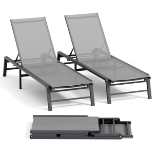 Assemble-Free Aluminum Outdoor Chaise Lounge Set of 2