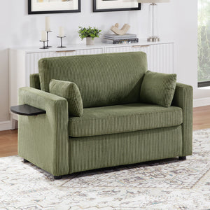 Sleeper Sofa With Foldable Mattress, USB Ports, Side Table & Storage Pocket