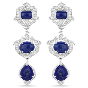 9.37 Carat Genuine Lapis and White Topaz .925 Sterling Silver Earrings