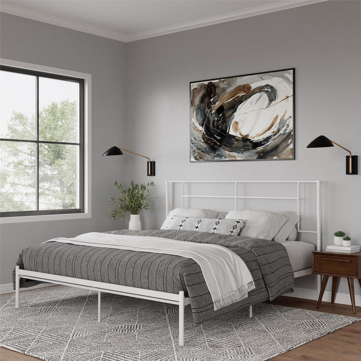 Praxis King Bed With Simple Headboard - White