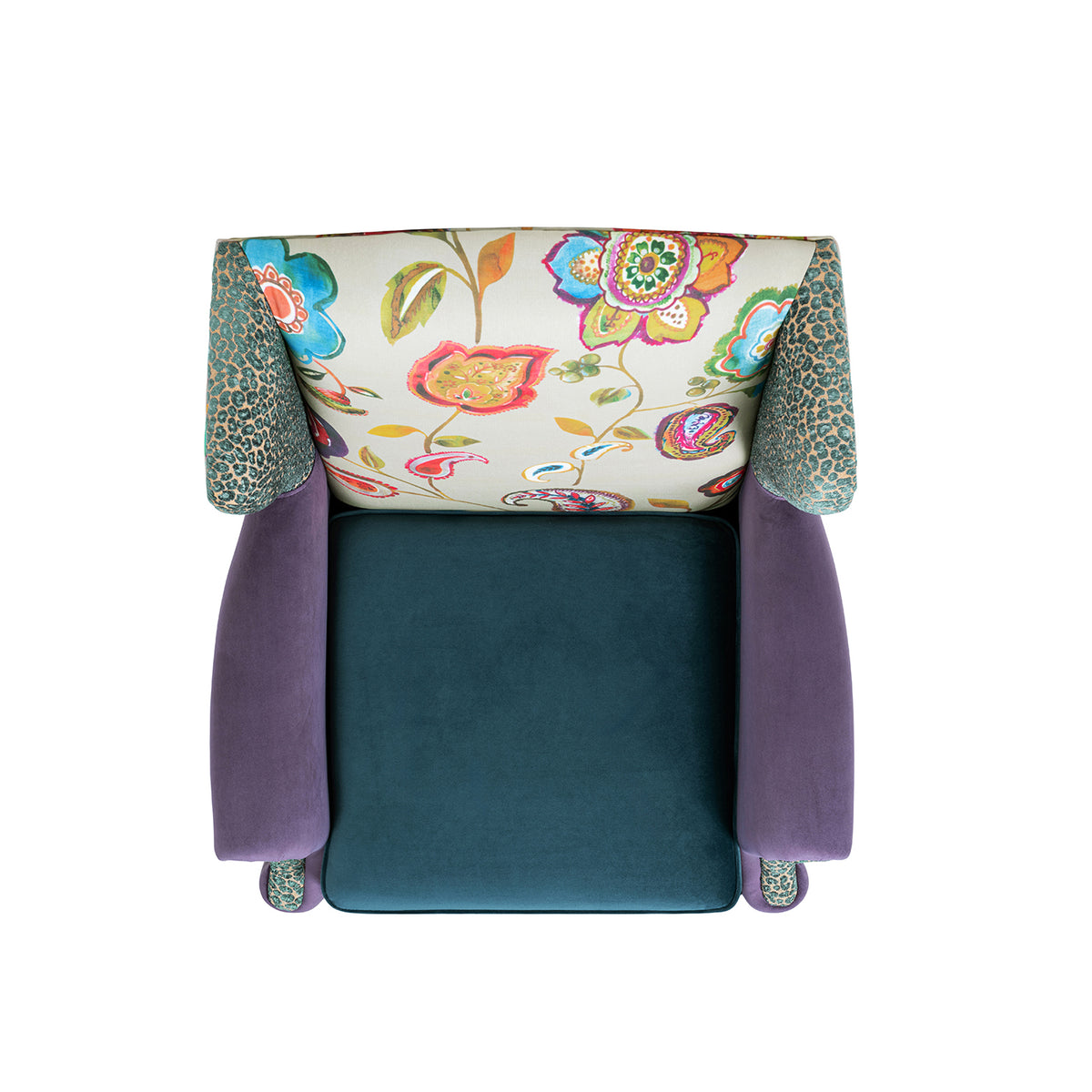 Anya Boho Chic Wingback Accent Chair, Floral & Leopard Print, Teal Multi
