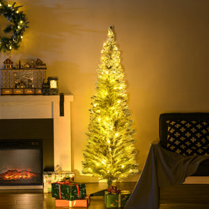 HOMCOM 5' Tall Pre-Lit Slim Noble Fir Artificial Christmas Tree