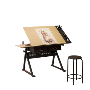 Adjustable Drawing Drafting Table Desk With 2 Drawers - Maple