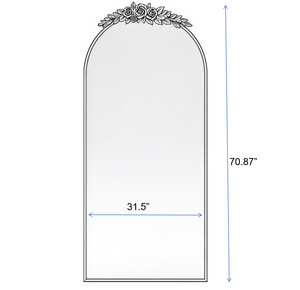 70.87-Inch Arched Wall Mirror, Vintage Gold with Floral Ornament