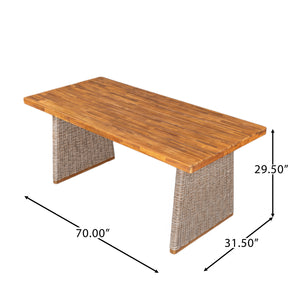 Outdoor 3 Piece Acacia Wood Dining Set with Handwoven Rattan Legs