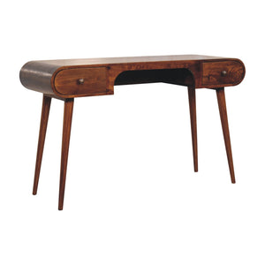 Solid Wood London Arch Writing Desk, 2-Drawers, Chestnut