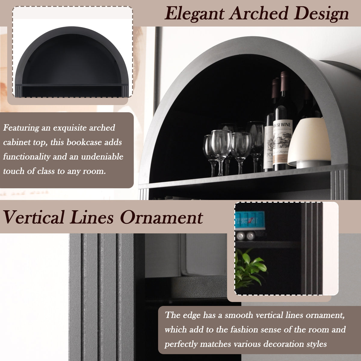 Arched Bookshelf with Storage Cabinet
