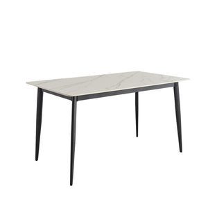 Mid Century Modern Dining Table Round White Sintered Stone Top Heavy Duty Metal Legs Waterproof Surface For Kitchen Dining Room Or Office Furniture - White / Black