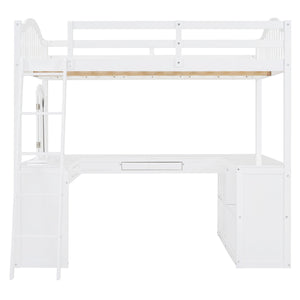 Loft Bed With Drawers, Cabinet, Shelves With Desk