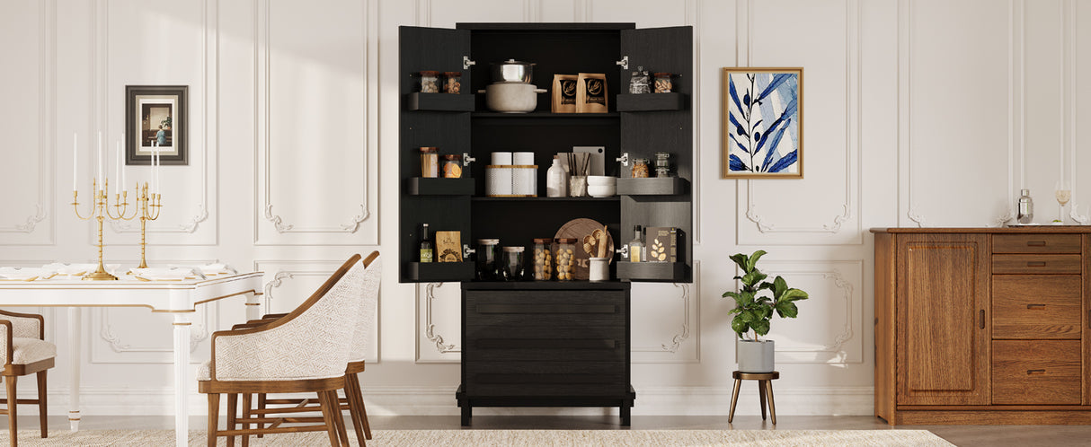 70" Kitchen Pantry Cabinet with 6 Door Shelves and 3 Drawers