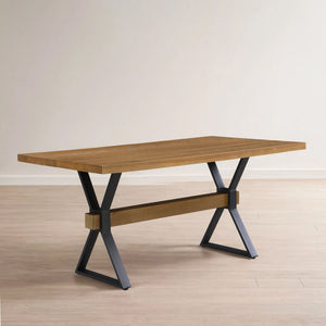 Farmhouse Style X Shaped Legs Dining Table With Moulded Details - Brown