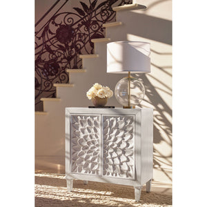 2 Door Accent Cabinet With Floral Carving Storage Furniture - White