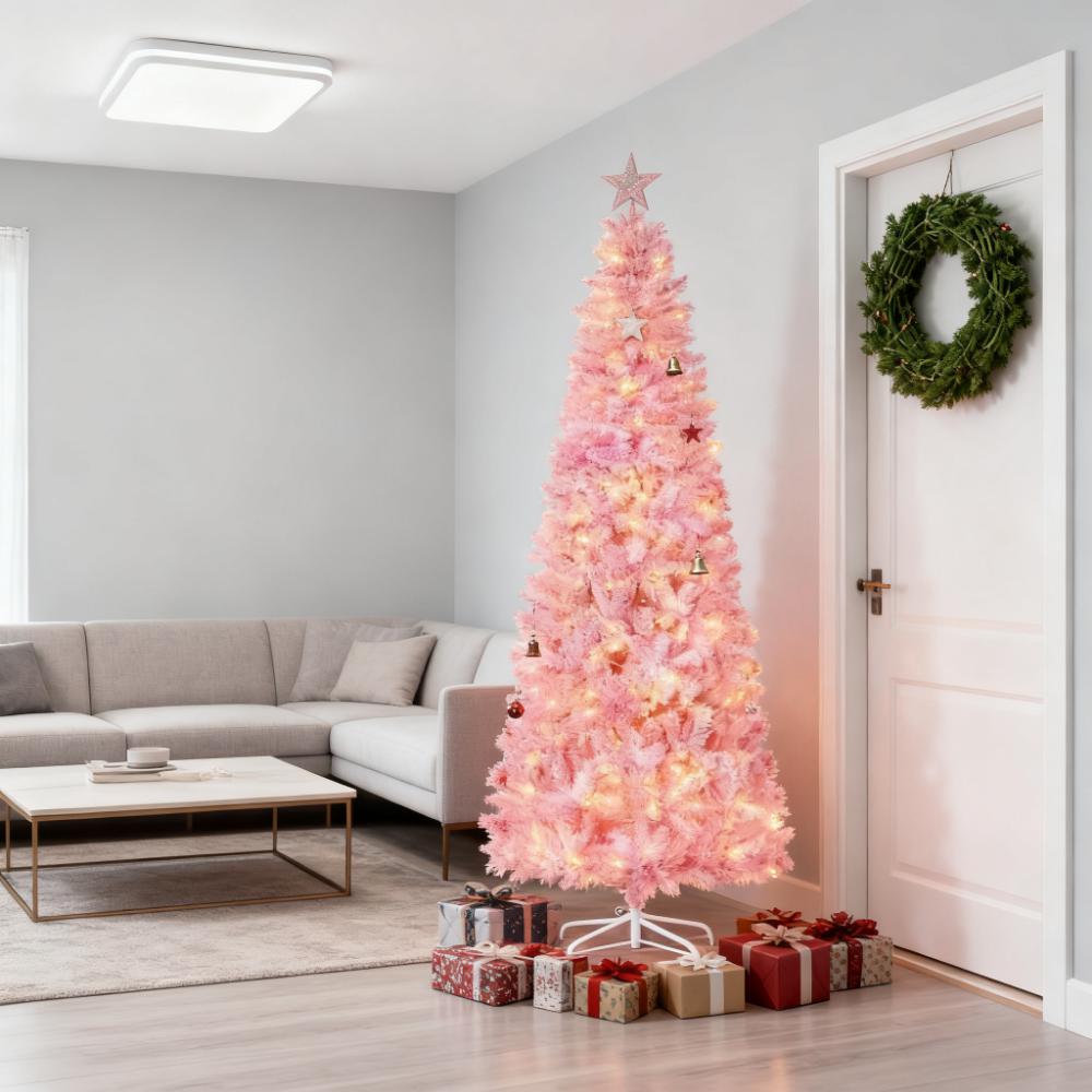 Snow Flocked Pencil Shape Artificial Christmas Tree