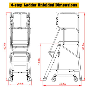 Heavy Duty Aluminum Rolling Platform Ladder With Steps, 375Lbs Capacity