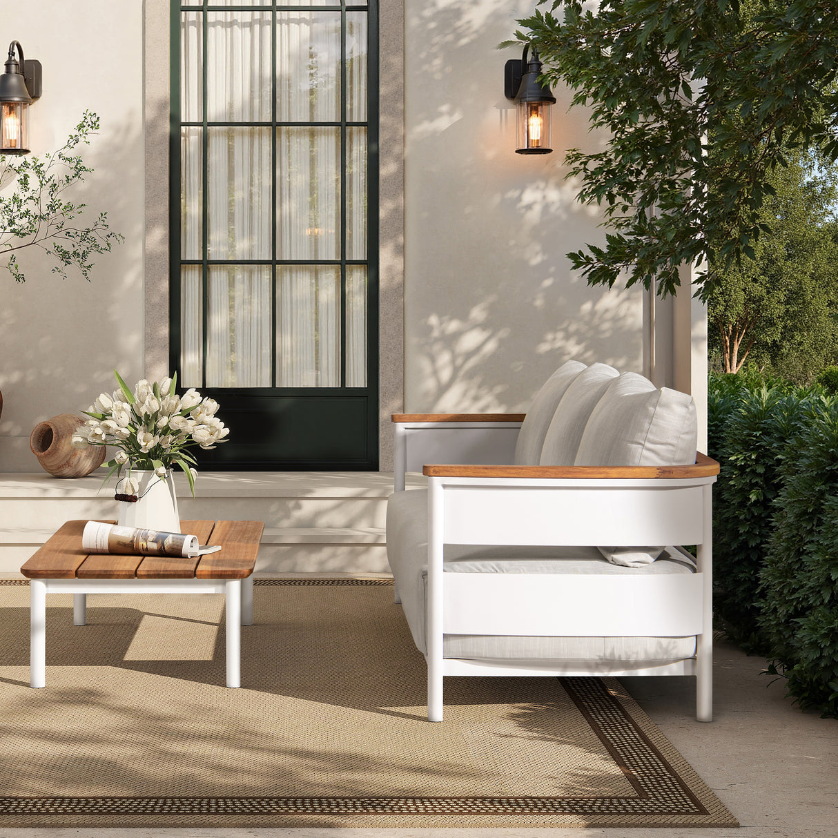 Rhodes 2pc Teak & Aluminum Outdoor Sofa and Coffee Table Set