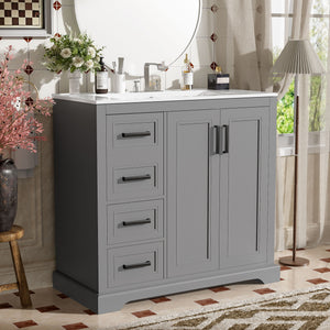 Bathroom Vanity With Sink, Soft Close Doors, Adjustable Shelf & 3 Drawers