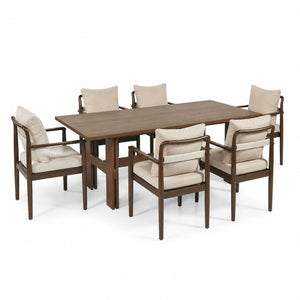 7-Piece Mid-Century Dining Set, 71" Rectangular Rubber Wood Dining Table