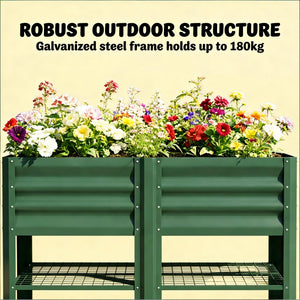 Outdoor Elevated Planter Box with Storage Shelf - Green