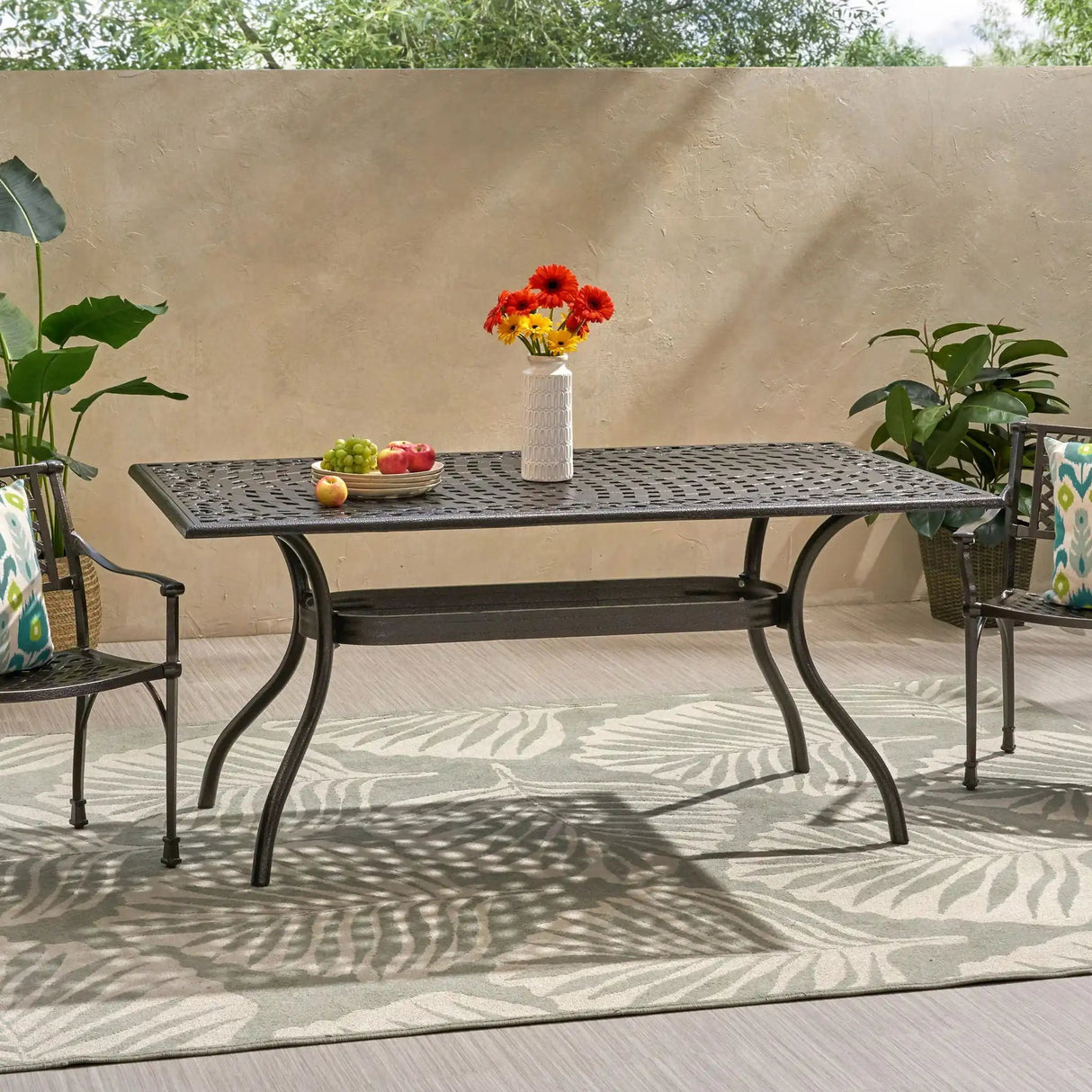 Celestine - Outdoor Cast Aluminum Dining Table With Floral Lattice Design And Umbrella Holder - Best Buy Furniture