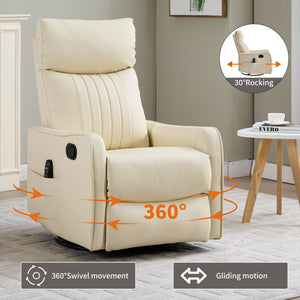 Beige Heat Massage Manual Recliner Chair with Rocker and Swivel