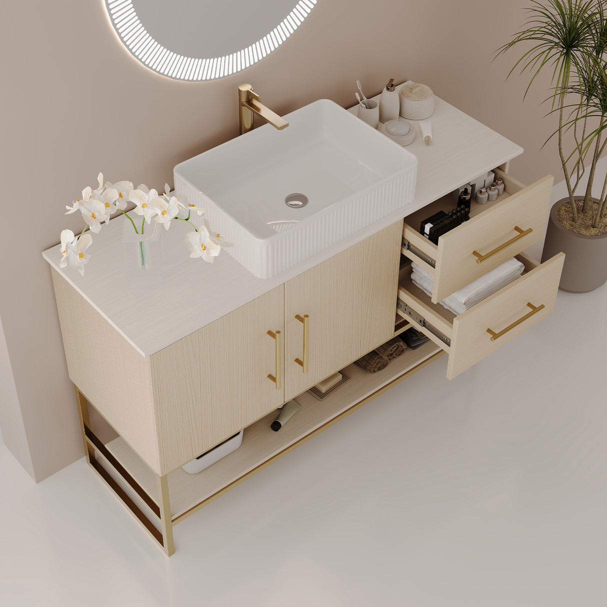 47.2" Modern Bathroom Vanity With Ceramic Vessel Sink