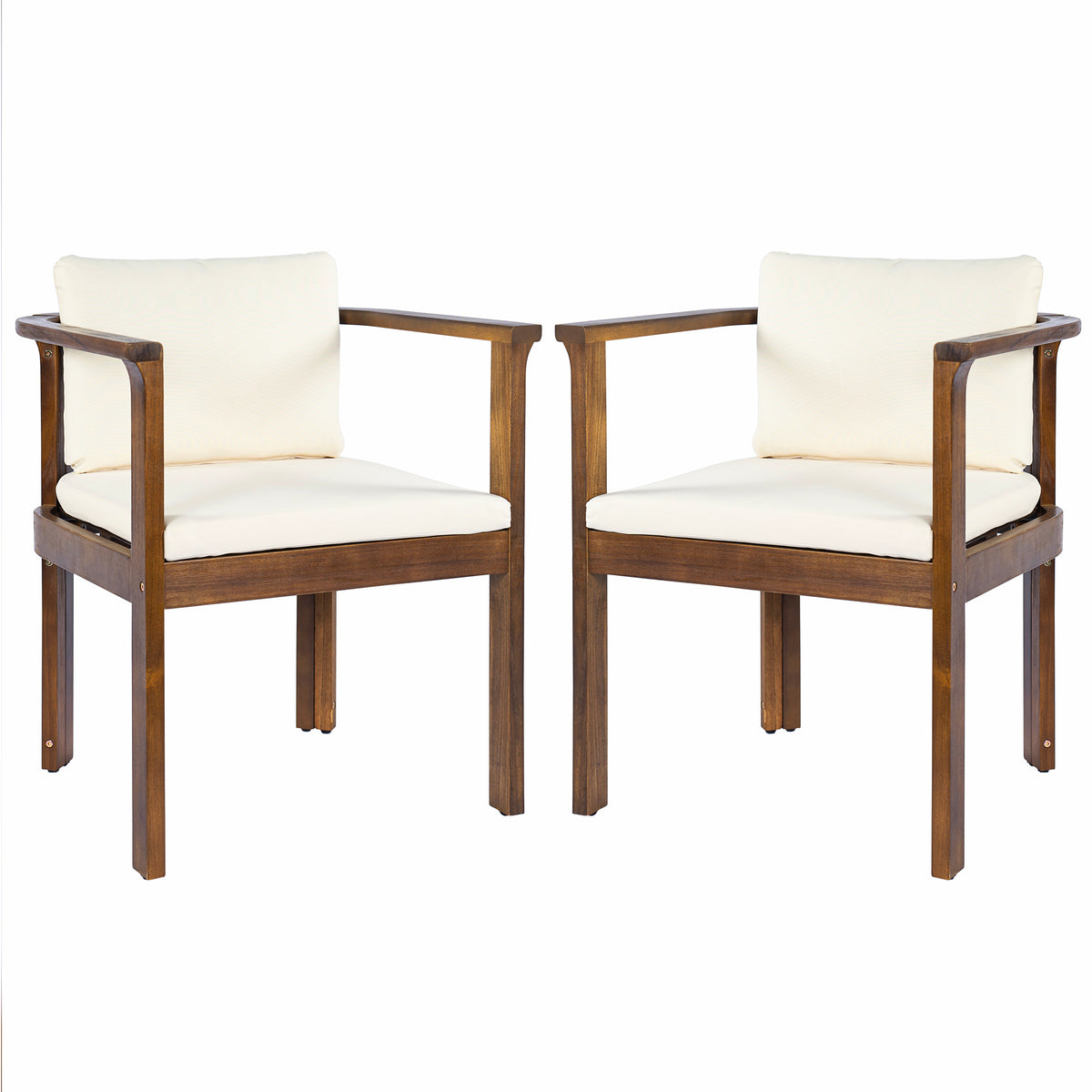 Outdoor Dining Chair Set of 2 with Curved Acacia Wood Arms
