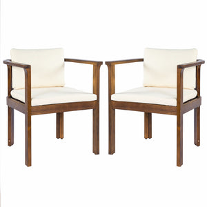 Outdoor Dining Chair Set of 2 with Curved Acacia Wood Arms