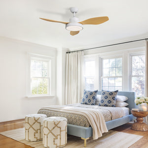 Ceiling Fan With 22W LED Light And Remote Control 6 Speeds Reversible DC Motor For Living Room - White