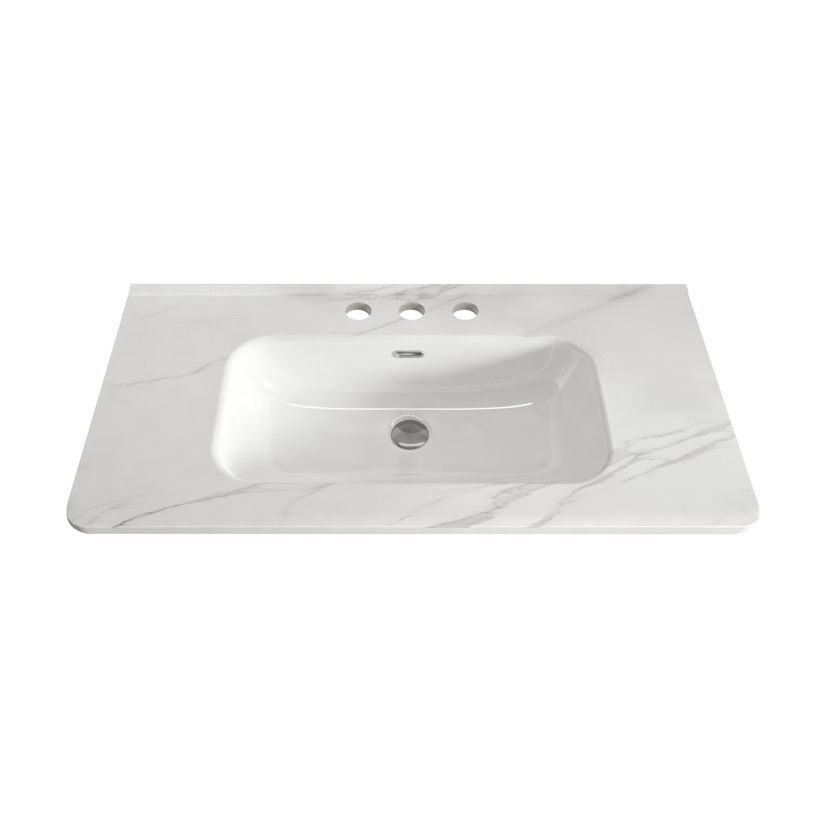 Integrated Carrara White Ceramic Bathroom Sink, 35.85-Inch