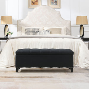 Button-Tufted Storage Ottoman With Safety Close Hinge