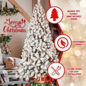 6ft Flocked Pre-Lit Christmas Tree with 300 UL Warm Lights