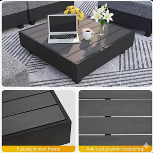 Square Slatted Patio Coffee Table With Rust Resistant Accents - Gray