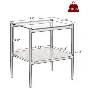 Modern Rectangle End Table (Set of 2) With Tempered Glass Tabletop And Layer - Brown